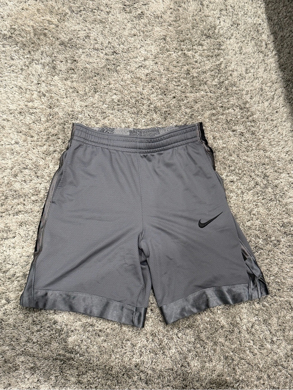 Nike boys Athletic Shorts in Gray with Black Swoosh